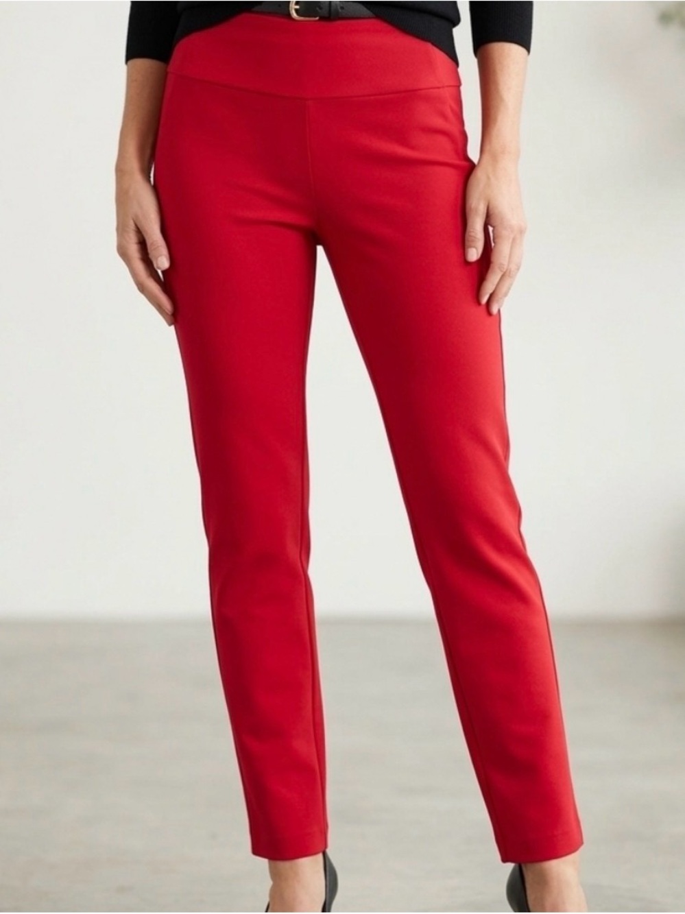 CAbi Red Cropped Straight-Leg Pants